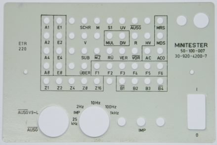 ETR220 Minitester overlay panel, click image for a larger version